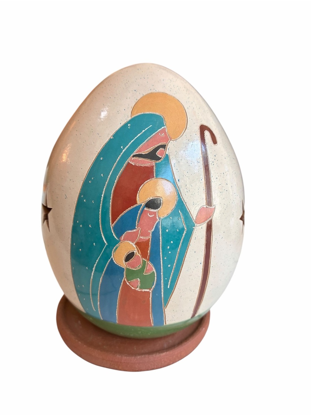 Handmade Nicaragua Pottery Egg Luminary Nativity